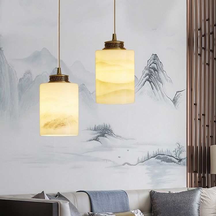 Marble Hanging Lamp, Nordic Cylinder Shade Pendant Lighting for Living Room