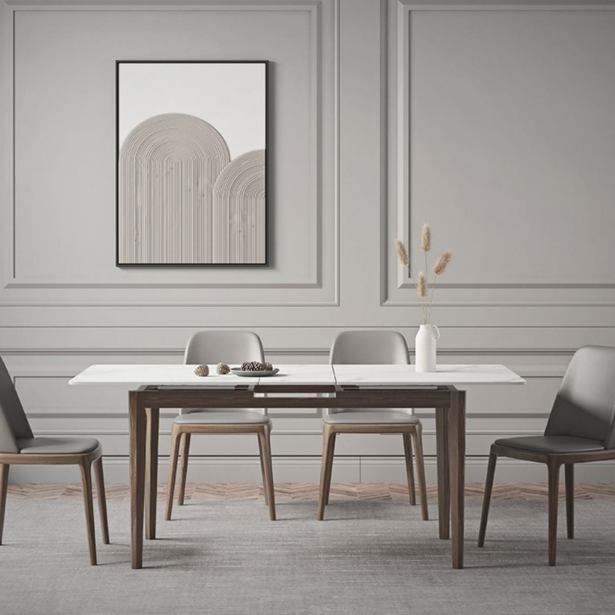 Extendable Sintered Stone Top Dining Set Rectangle 1/4/5/7 Pieces Dining Room Table Set
