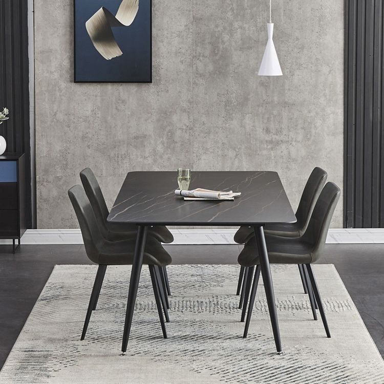 Sintered Stone Dining Table Industrial Style 4 Legs Carbon Steel Base Rectangle Table for Home