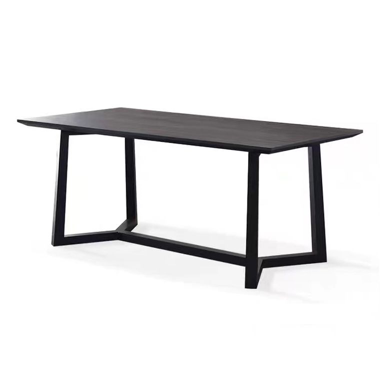 Rectangle Black Industrial Dining Table Pine Solid Wood Table with Trestle Base