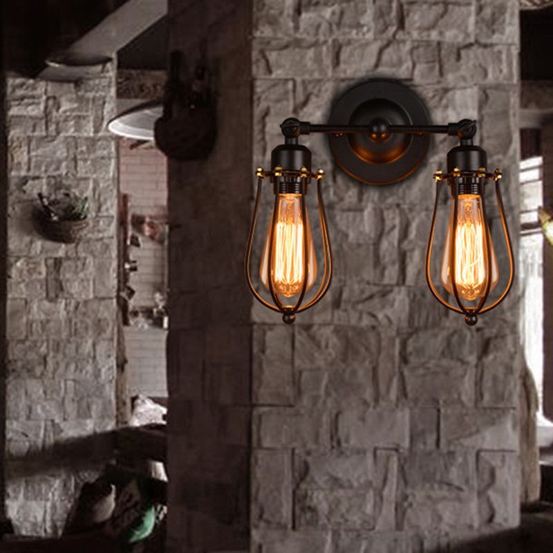 2 luci in metallo a parete in metallo lampade industriale bulbo a gabbia flipces di illuminazione per sala e foyer