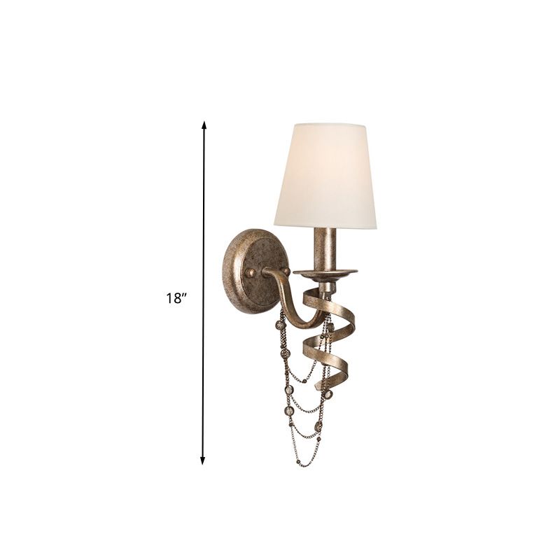 Tapered Bedroom Wall Mount Light Traditional Fabric 1 Head Wall Lighting Fixture with Crystal Draping in Nickle