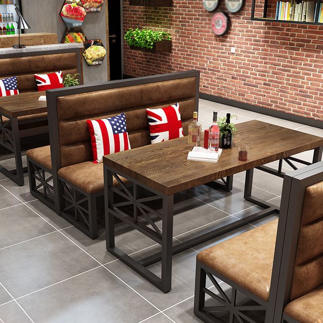 Industrial Solid Wood Dining Table Brown Rectangle Table with Black Frame for Dinning Room