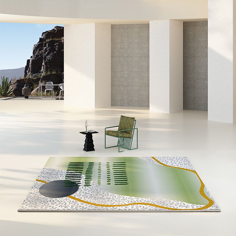 Postmodern Green Carpet Polyester Area Rug Non-Slip Backing Rug for Home Decor