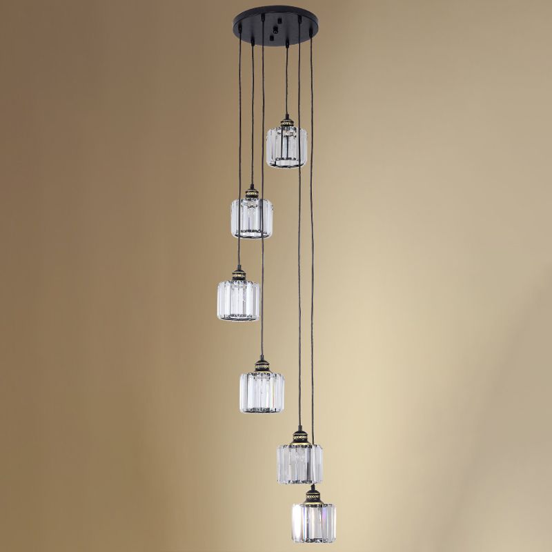 Nordic Multiple Hanging Light Drum Pendant Lighting Fixture with Beveled Crystal Shade