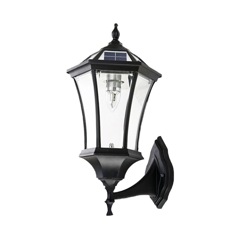 Zeshoekige gang muurverlichting boerderij helder glas 1 lamp zwarte zonne -energie wandlamp