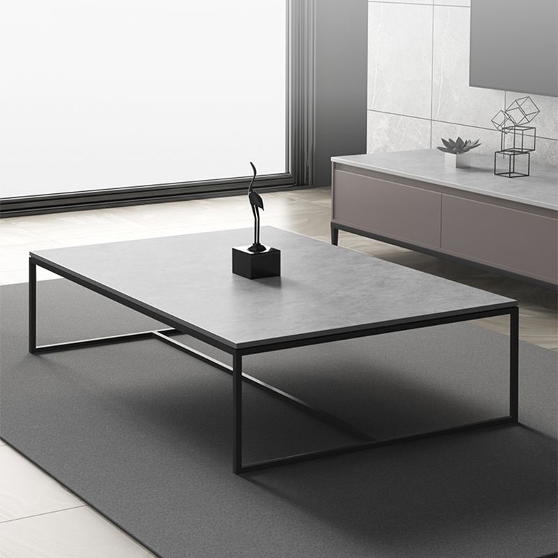 Glam 16.5" H Rectangle Slate Coffee Table Iron Trestle Cocktail Table