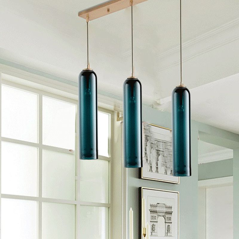 Modern Concise Cylindrical Pendant Light Wrought Iron Single Hanging Lamp with Glass Shade