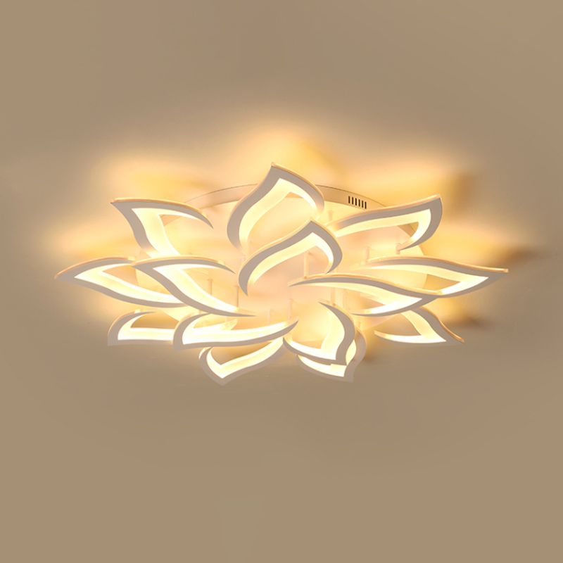 Floral Office Semi Mount Lighting Acrylic 5/10/14 Bulbs Modernist Ceiling Flush Light in Warm/White Light