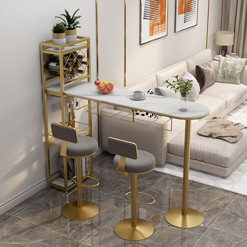 Modern 1/3 Pieces Bar Table Set Stone Counter Table with Rotatable Stools for Living Room