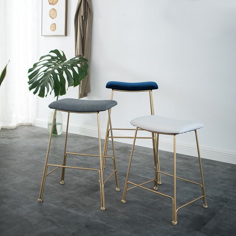 Glam Metal Stool Upholstered Counter Stool in Matte Finish for Indoor
