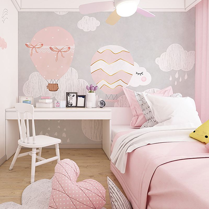 Giant Balloon and Sky Mural for Kid's Bedroom Cartoon Style Wall Decor for Children