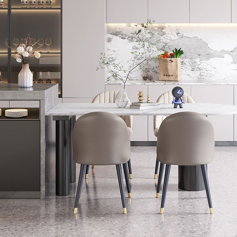 Stone Top Dining Table Modern Dining Table with 3 Legs Base in Black