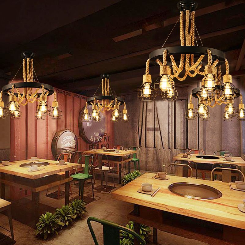 Araña de alambre de black metal lámpara de jaula retro