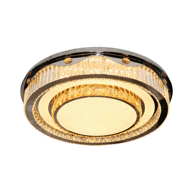 Clear Crystal Blocks Nickel Ceiling Light Circular LED Contemporary Flush Mount Fixture