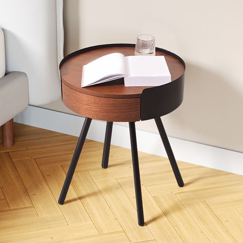 21.2" Tall Scandinavian Round Wooden Top Side Table Metal 4 Legs End Table
