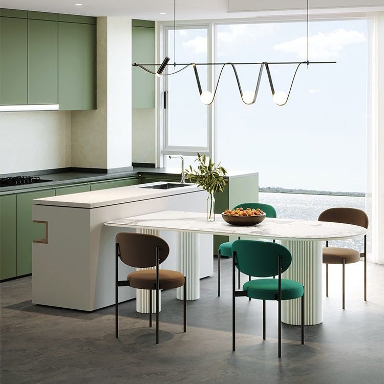 Metal Contemporary Free Form Dining Table Sintered Stone Table with 3 Legs