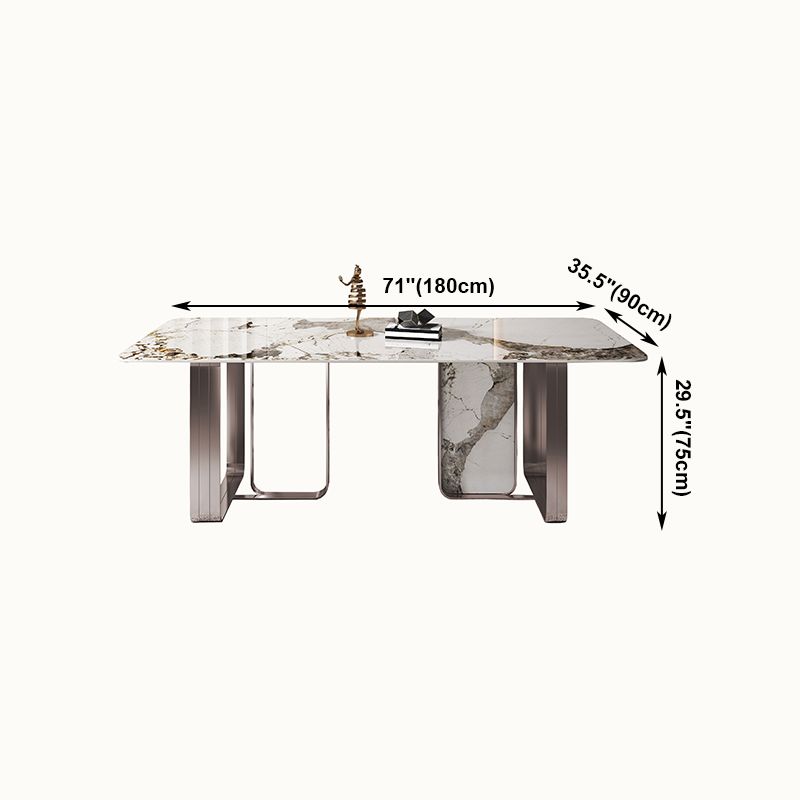 Traditional Luxury Dining Table Sintered Stone Rectangle Dining Table with Rose Gold Frame