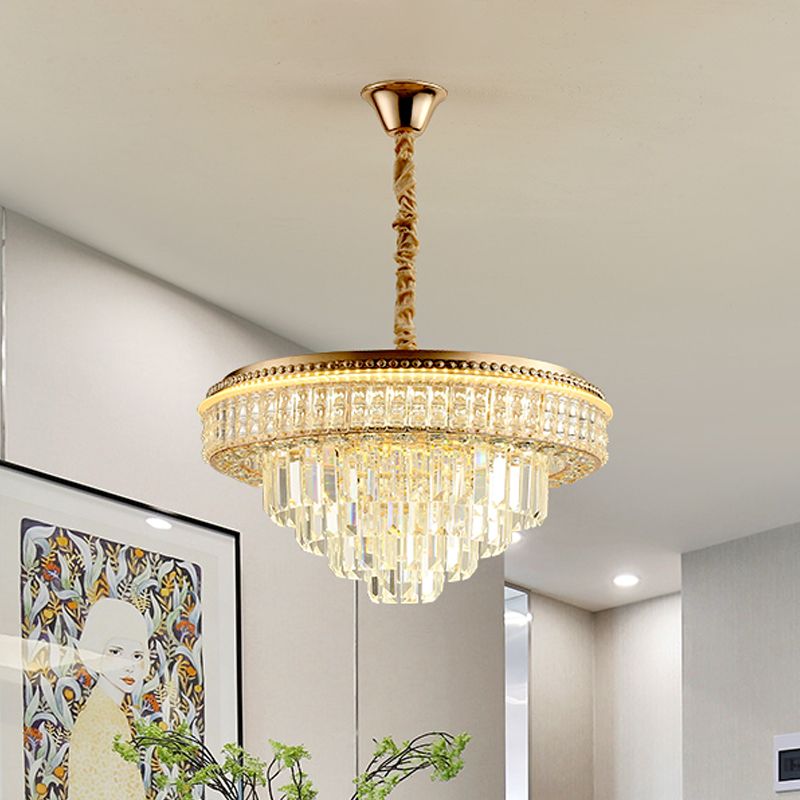 Clear Crystal Prisms Taper Chandelier Contemporary Dinning Room LED Suspension Pendant