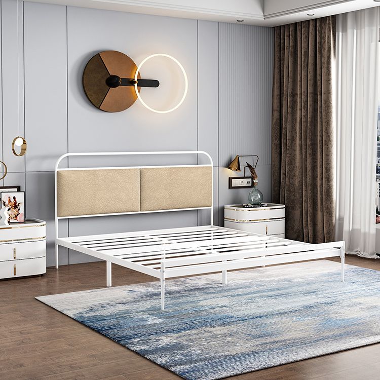 Metal Slat Bed 79 inch Wide with  RectangularUpholstered Headboard