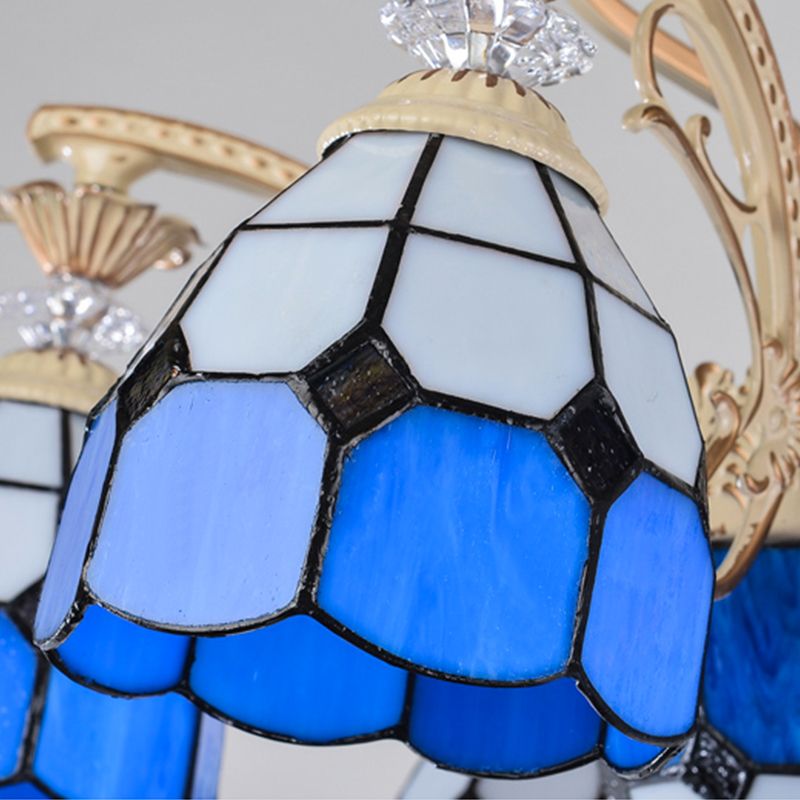 Accensione del lampadario a 9 luci Tiffany Grid a soffitto a soffitto a soffitto in vetro in blu