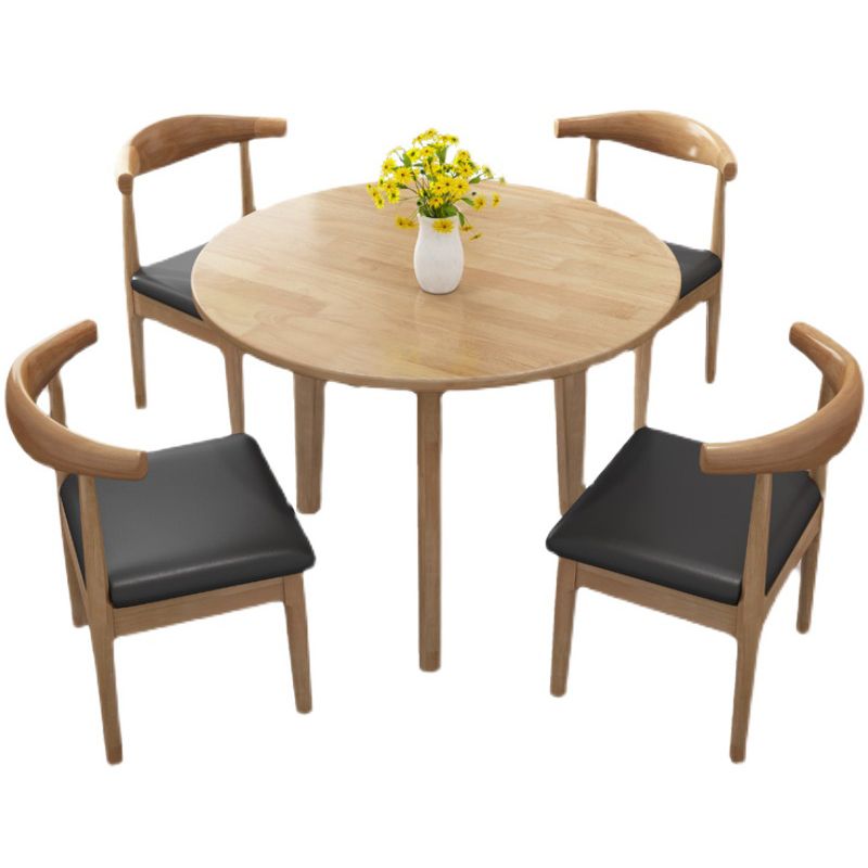 Round Shape 4 Legs Modern Dining Table Wood Color Fixed Table of Solid Wood