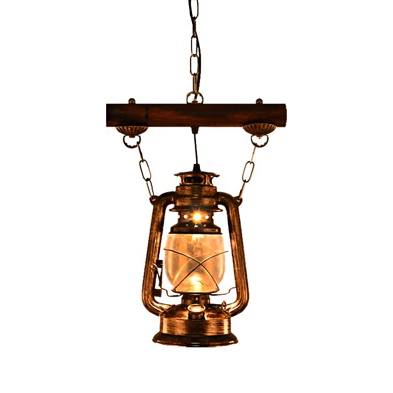 1 Licht Decke Anhänger Leicht Vintage Kerosin antike Bronze klare Glashängelampe für Coffeeshop