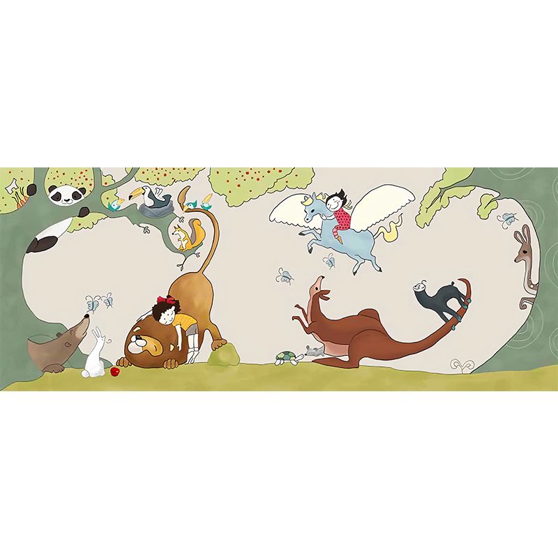 Illustration Cartoon Animal Mural for Children 3D Effect Wall Covering for Kid's Bedroom