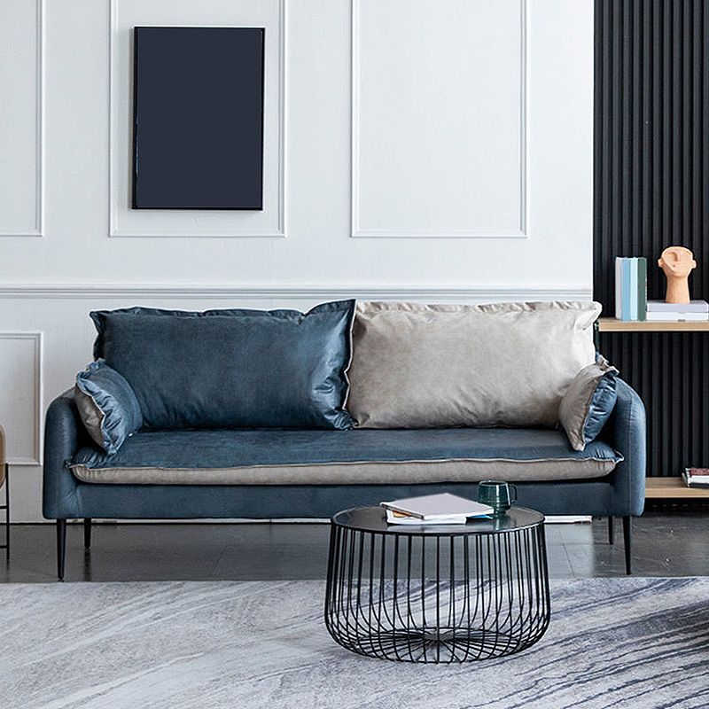 Contemporary Faux Leather Sofa Square Arm Couch with Pillows