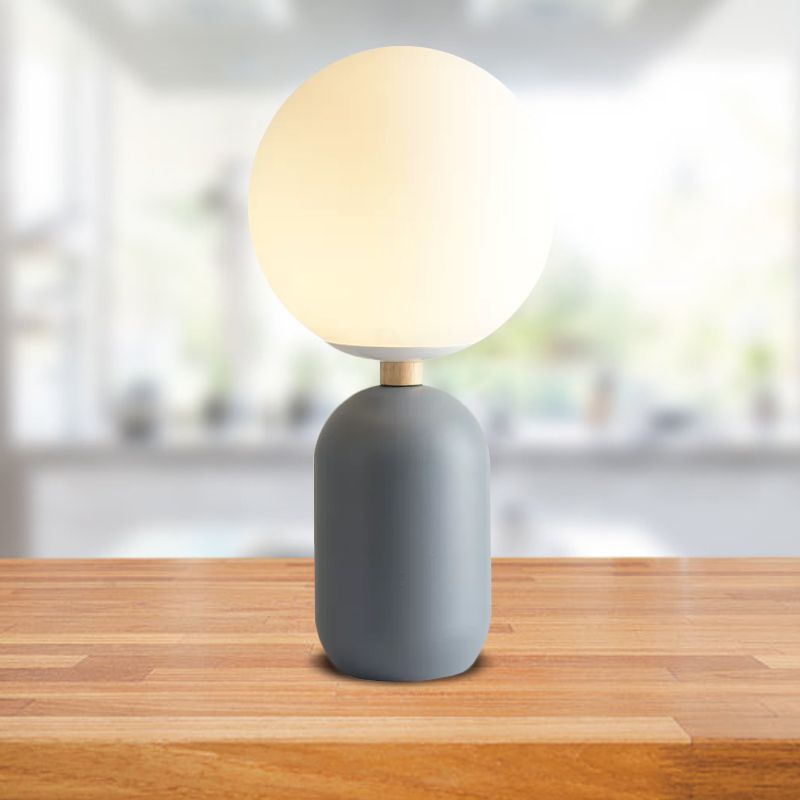 Global White Glass Night Table Lamp Nordic 1-Bulb Grey/White/Pink Reading Book Light with Cylinder Base