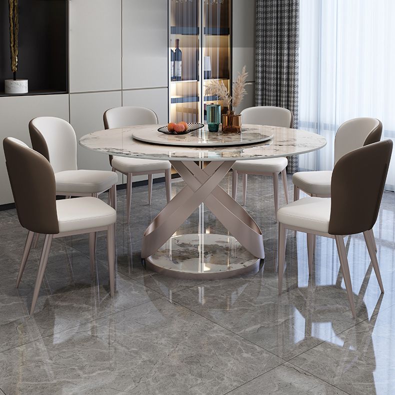 Colección de comedor de piedra con muebles redondos de lujo con plato giratorio