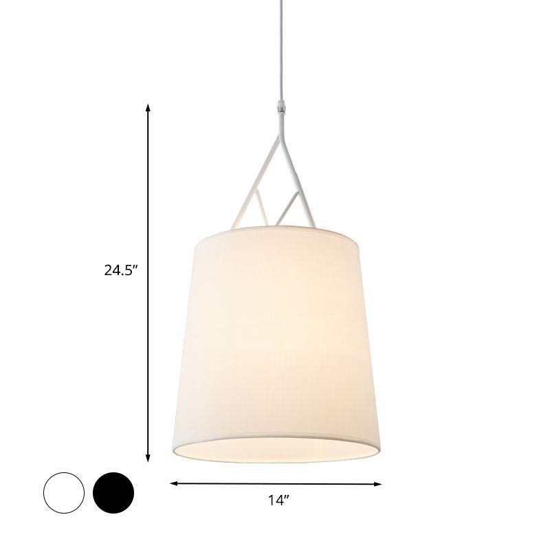 Hand Sewn Fabric Conic Pendant Lamp Nordic Single Black/White Hanging Ceiling Light with Twig Arm