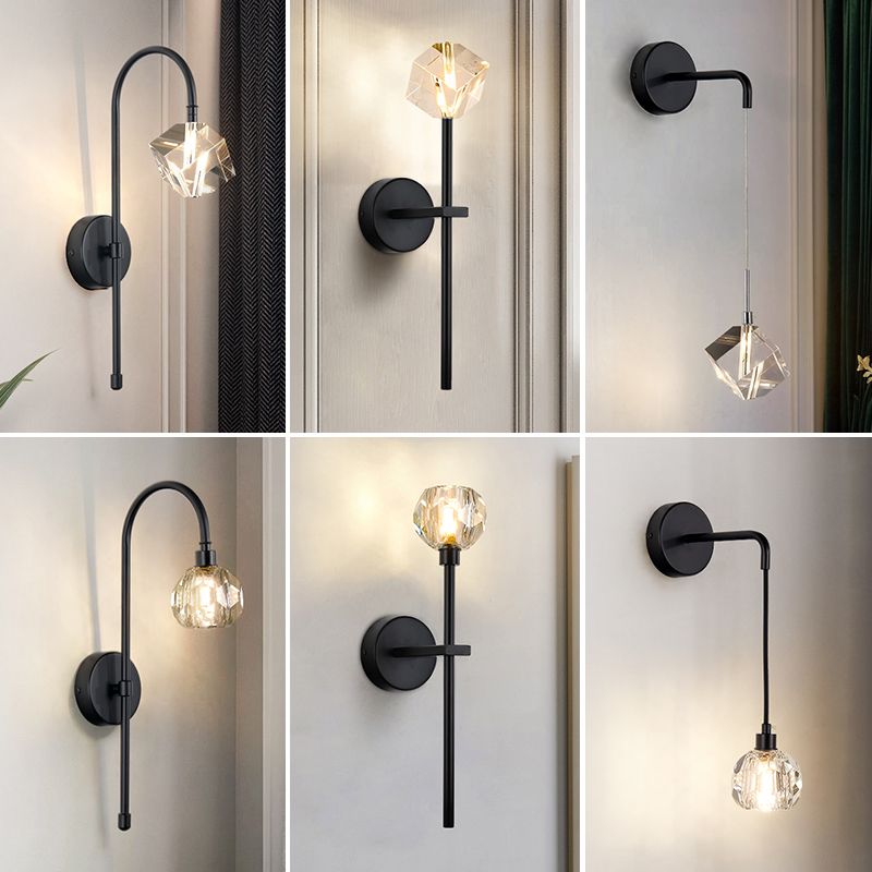 1 Light Wall Sconce Postmodern Style Crystal Wall Lighting for Living Room