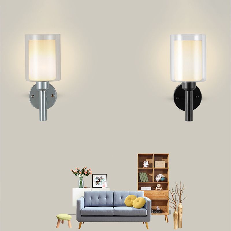 Double Cylindrical Glass Shade Sconce Lights Single Bulb Simplicity Modern Style Wall Light for Staircase Aisle