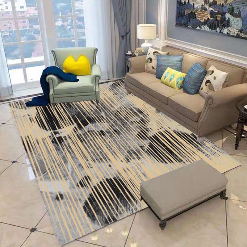 White Abstract Pattern Rug Polyester Casual Rug Non-Slip Backing Area Rug for Living Room