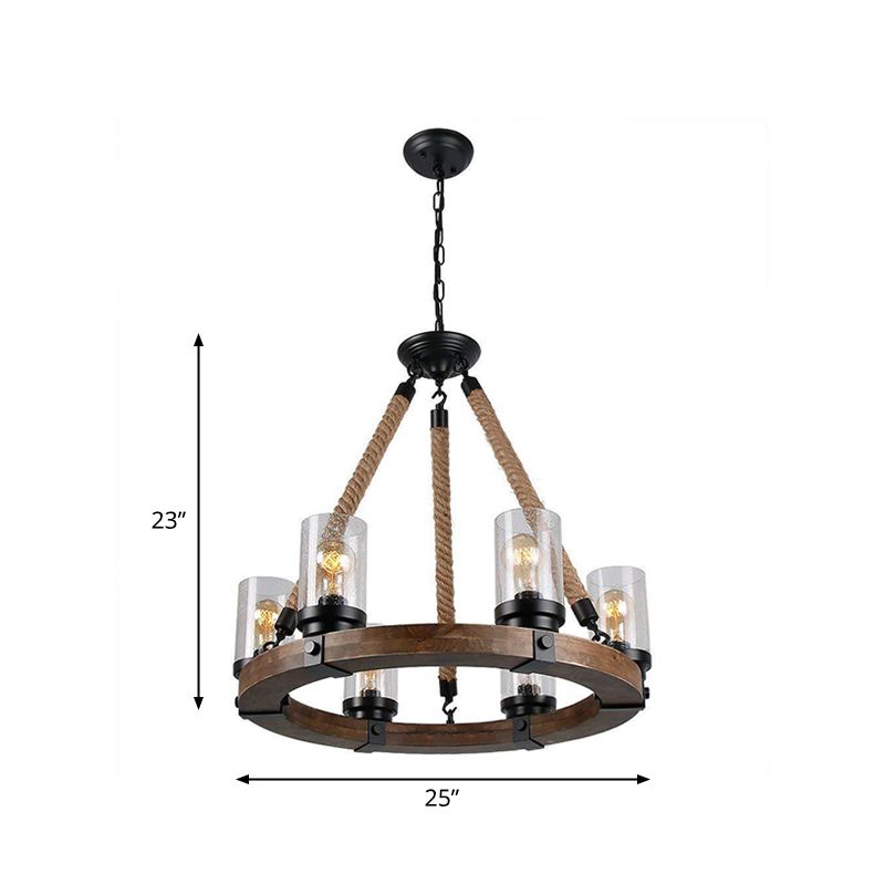 Iluminación colgante de rueda beige madera tradicional 1 lámpara de estar de sala de estar con sombra de cilindro