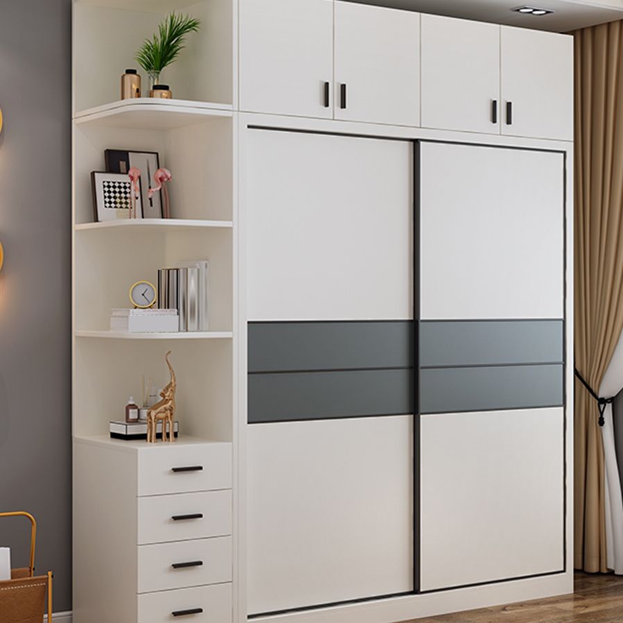 Contemporary Style Wardrobe White Colour Wooden Bedroom Wardrobe Closet