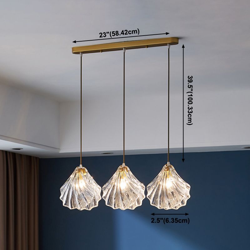 Luxe en verre transparent en verre pendant léger ， luminaire minimaliste à 3 légers de plafond multiples