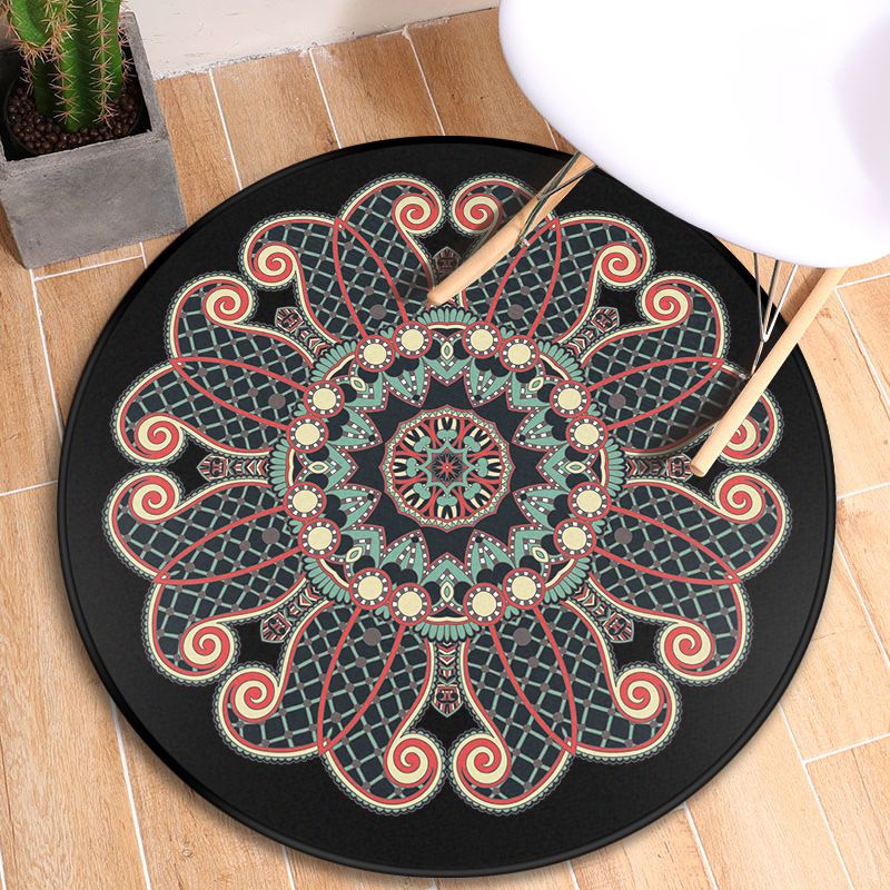 Tribal Mandala Indoor Rug Multi Color Moroccan Carpet Synthetics Anti-Slip Stain Resistant Pet Friendly Rug for Room