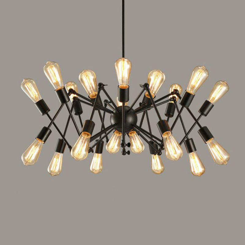 20 Lights Spider Chandelier Rustic Black Metallic Ceiling Suspension Lamp for Dining Room