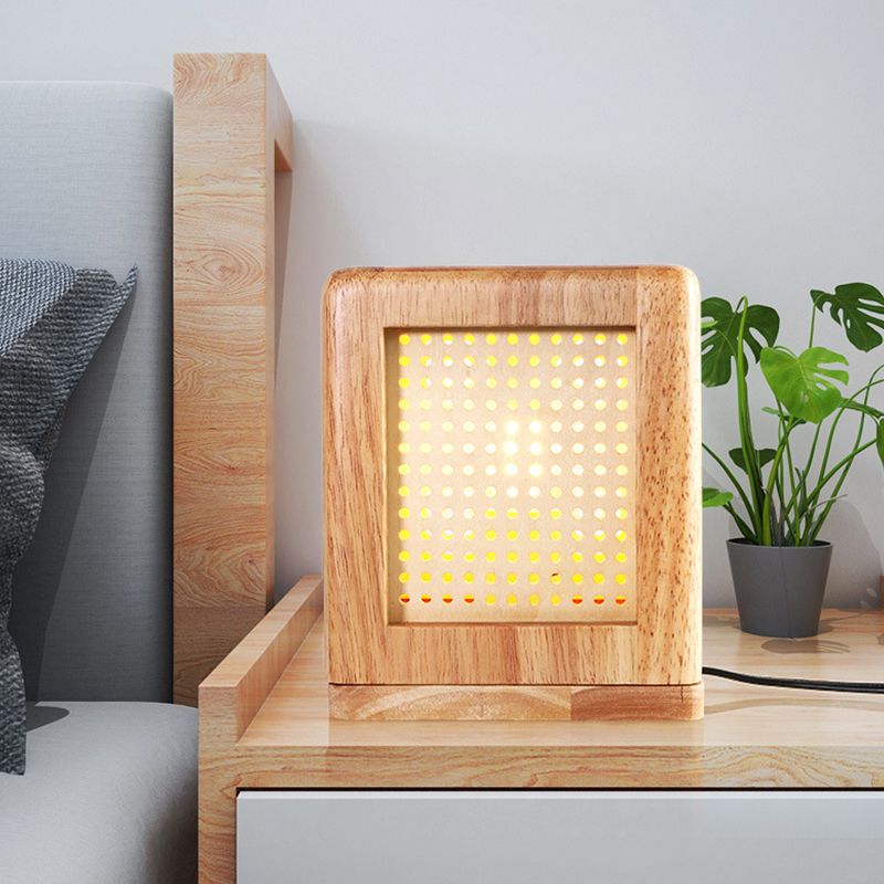 Square Shade Nightstand Lampe Contemporary Wood 1 Bulbe Livre LIVRE LEUR EN BEIGE