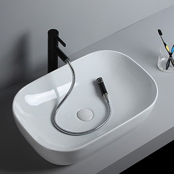 Modern Bathroom Sink Porcelain Solid Color Rectangular Vessel Sink with Pop-Up Drain