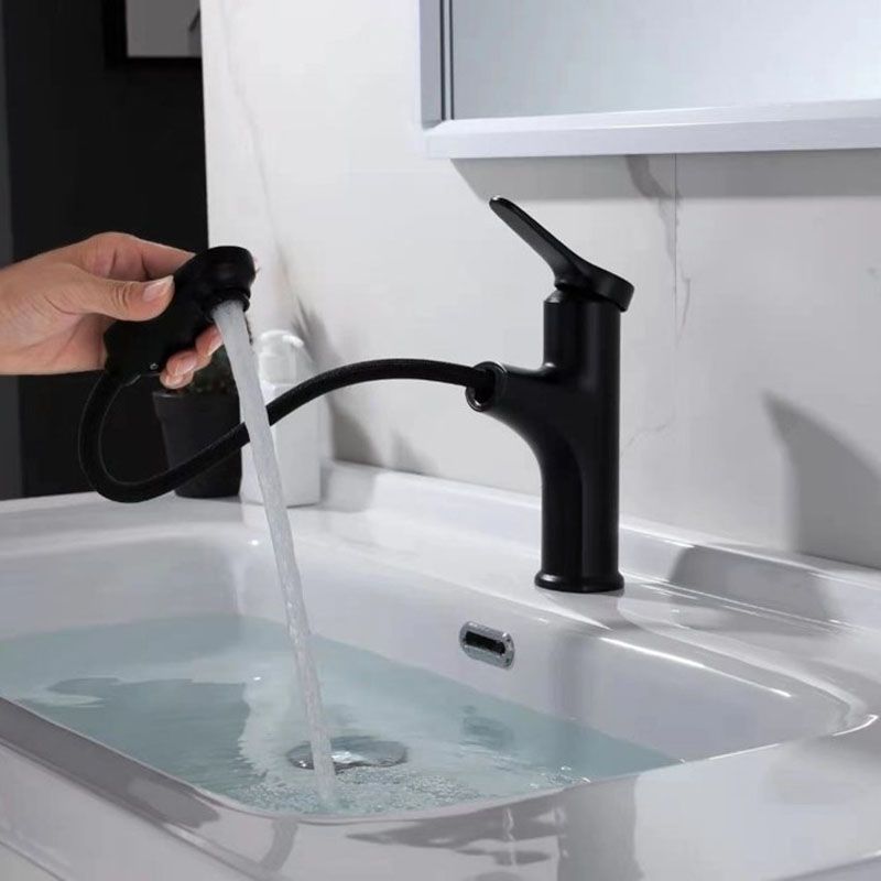 Modern Style Vessel Sink Faucet Lever Handle Copper Retractable Low Arc Vessel Faucet