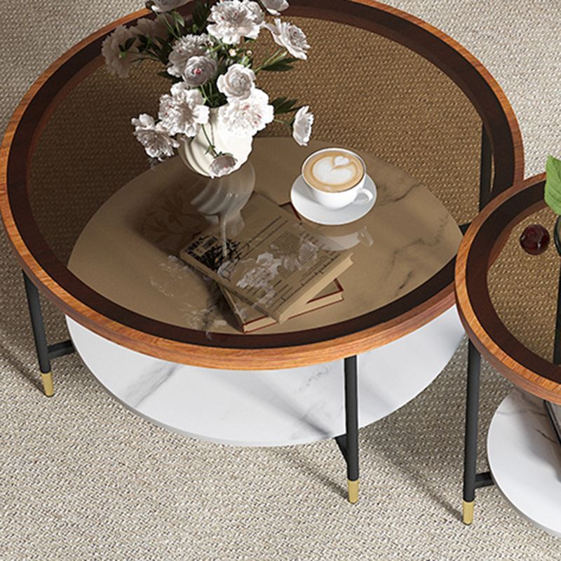 Glass & Slate Round Coffee Table Set Tropical Shelf Included Cocktail Table