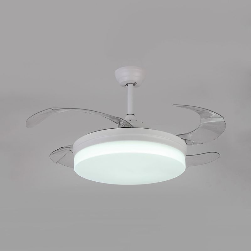 42 "brede minimalisme ronde hangerse ventilatorverlichting LED Acryl semi -spoelmontage in wit met 4 messen, externe/wandregeling/afstandsbediening en wandregeling