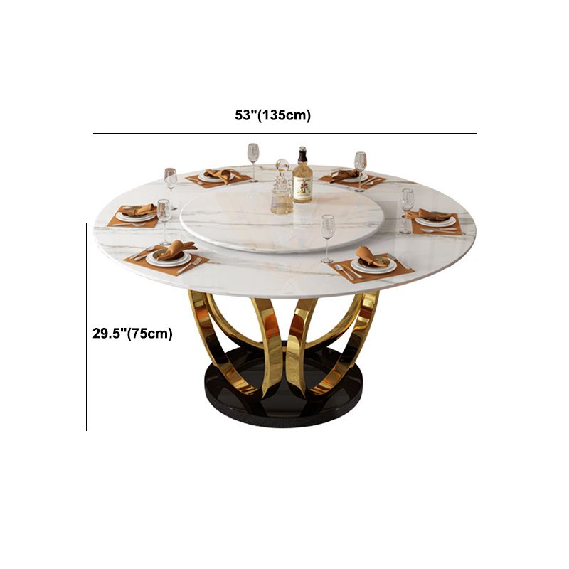 Contemporary Round Turntable Faux Leather Dining Set Stone 1/4/7 Pieces Dining Furniture