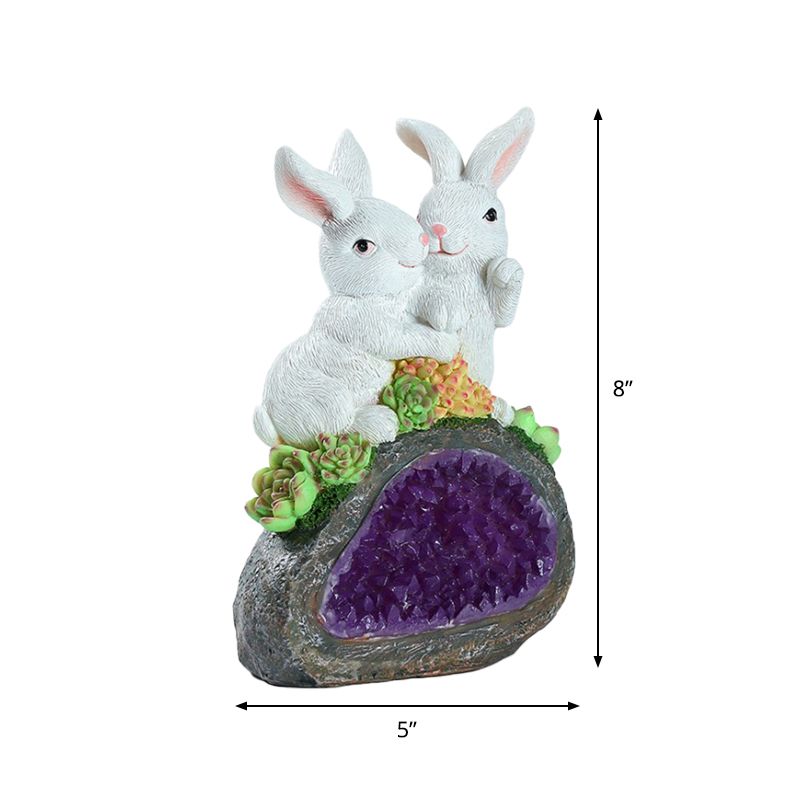 White Rabbit Solar Path Lighting Ideas Cartoon LED Resin Table Lamp for Courtyard