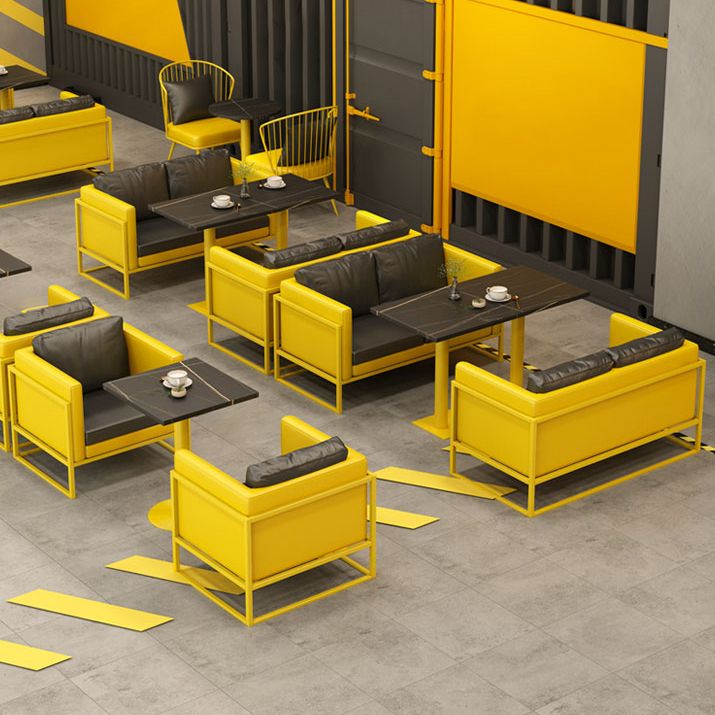 Mesa industrial de piedra sinterizada para comedor, cocina, mesa superior negra con marco amarillo