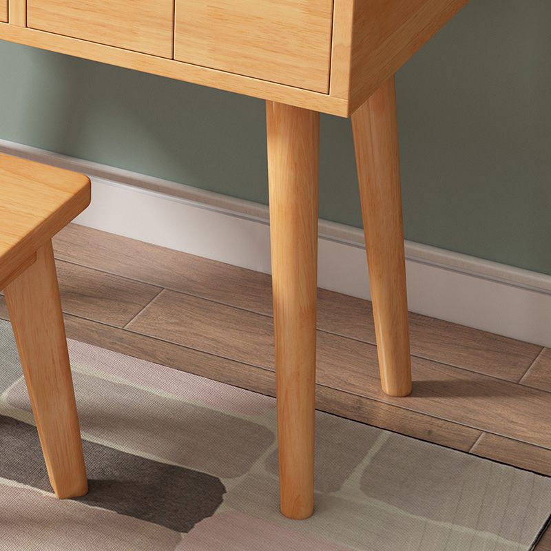 Solid Wood Mirrored Vanity Desk with 3 Drawers Flip-Top Dresser with Stool