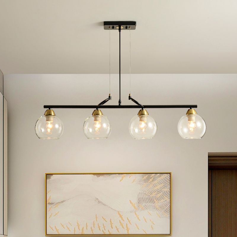Contemporary Global Hanging Chandelier Clear/Prismatic Glass 3/4 Bulbs Dining Hall Pendant Light Kit in Black